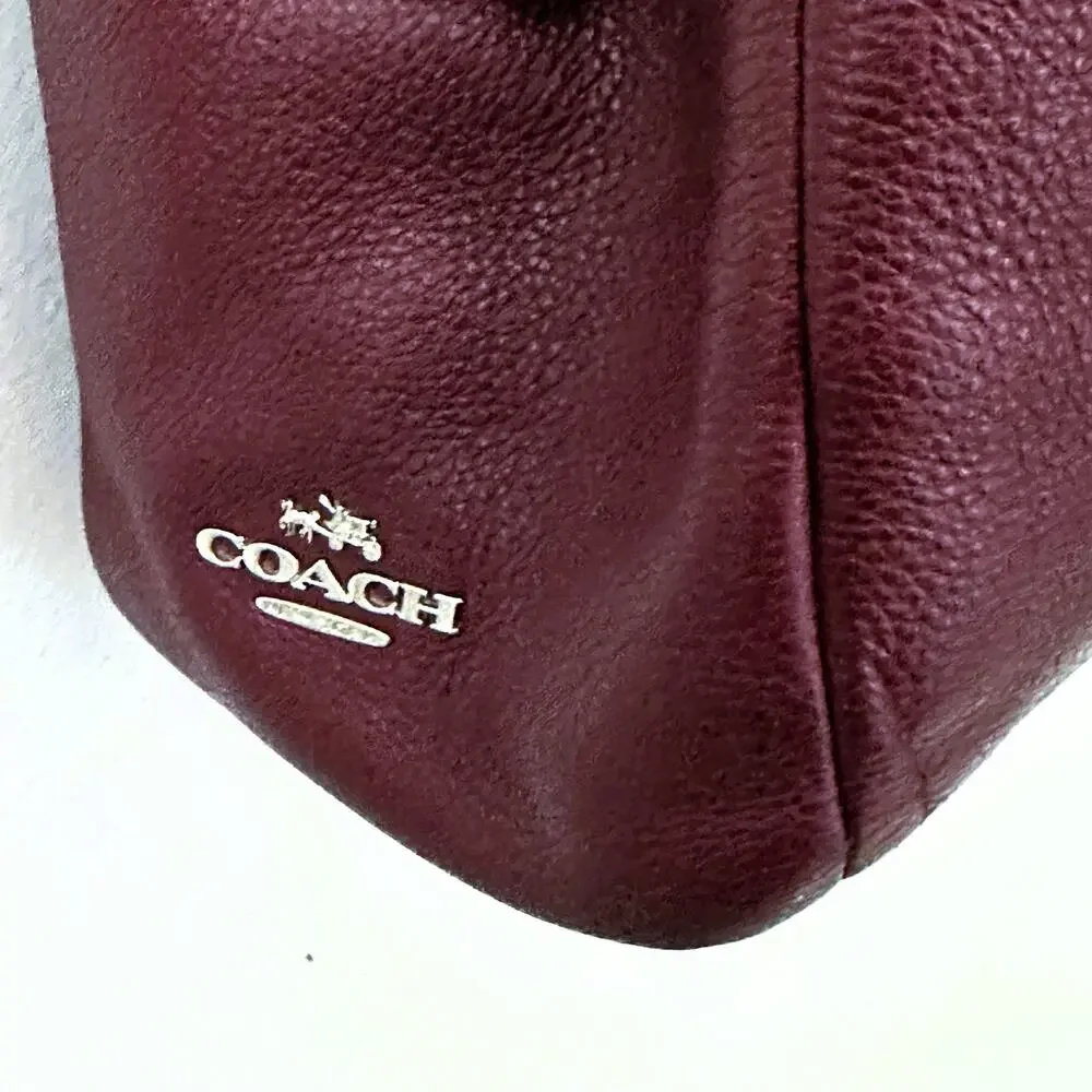 Coach Phoebe Hobo Bag Berry Pebbled Leather Tote Burgundy Wine Purse Shoulder - Picture 5 of 13